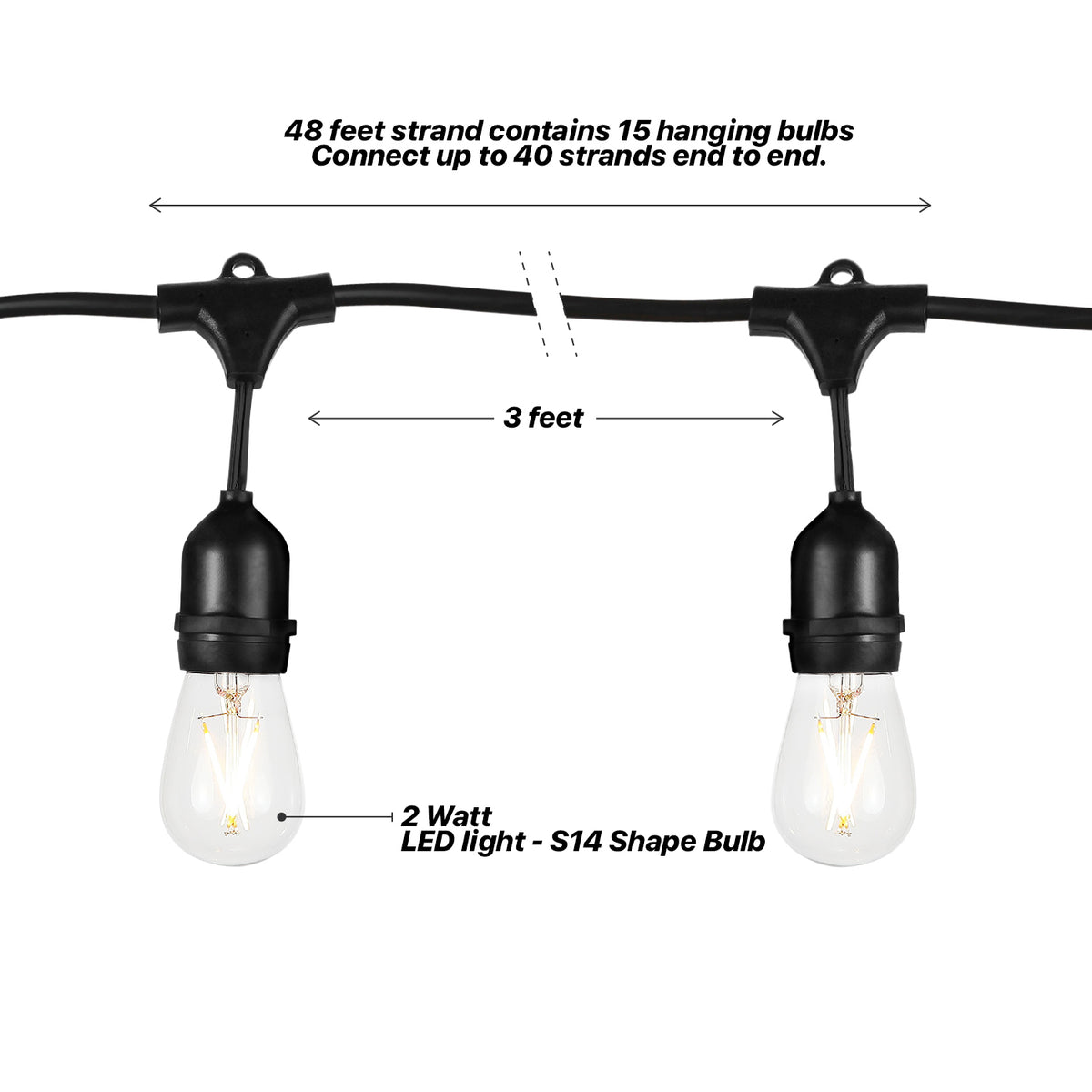 Brightech Ambience Pro Edison White LED Outdoor String Lights, 48 Ft. (2 Pack)