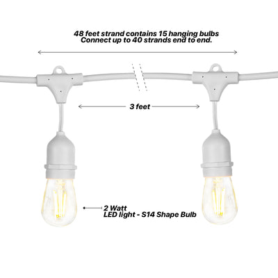Brightech Ambience White LED Waterproof Outdoor String Lights, 48 Ft. (Used) - VMInnovations