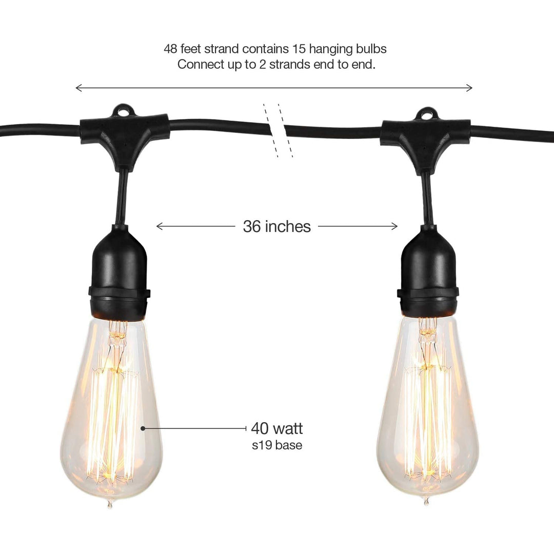 Brightech Ambience Vintage 48 Foot 40 Watt Vintage Bulb String Lights (Open Box) - VMInnovations