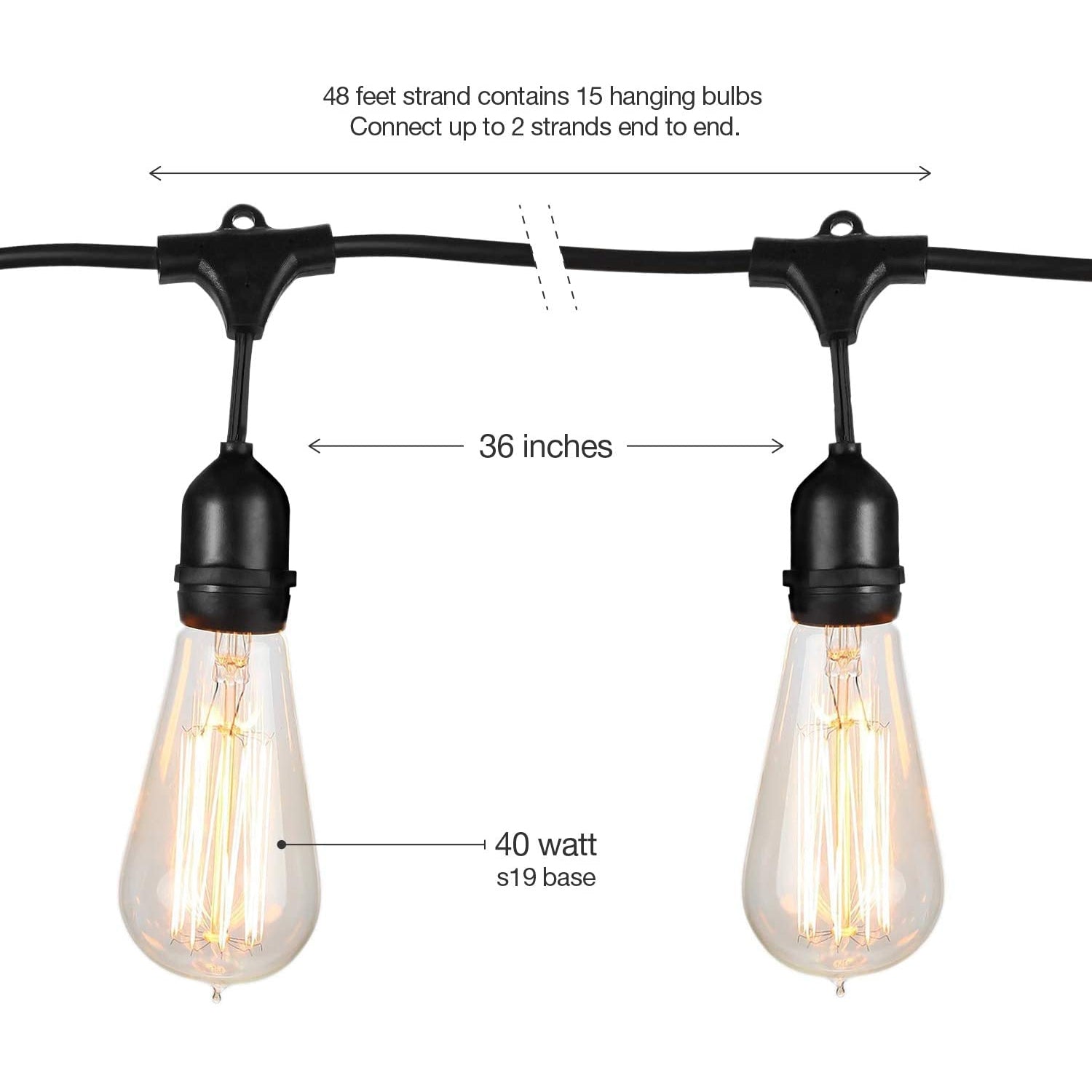 Brightech Ambience Vintage 48 Foot 40 Watt Vintage Bulb String Lights (Open Box) - VMInnovations