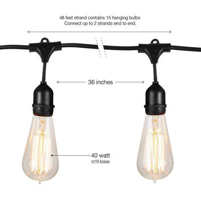 Brightech Ambience Vintage 48 Foot 40 Watt Vintage Bulb String Lights (Open Box) - VMInnovations