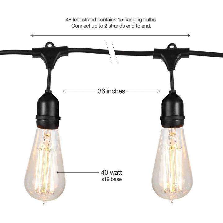 Brightech Ambience Vintage 48 Foot 40 Watt Vintage Bulb String Lights (Open Box) - VMInnovations