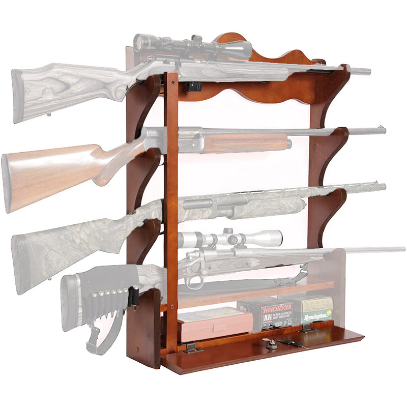 American Furniture Classics Wood Wall Mount 4 Rifle Gun Rack, Medium Brown(Used)
