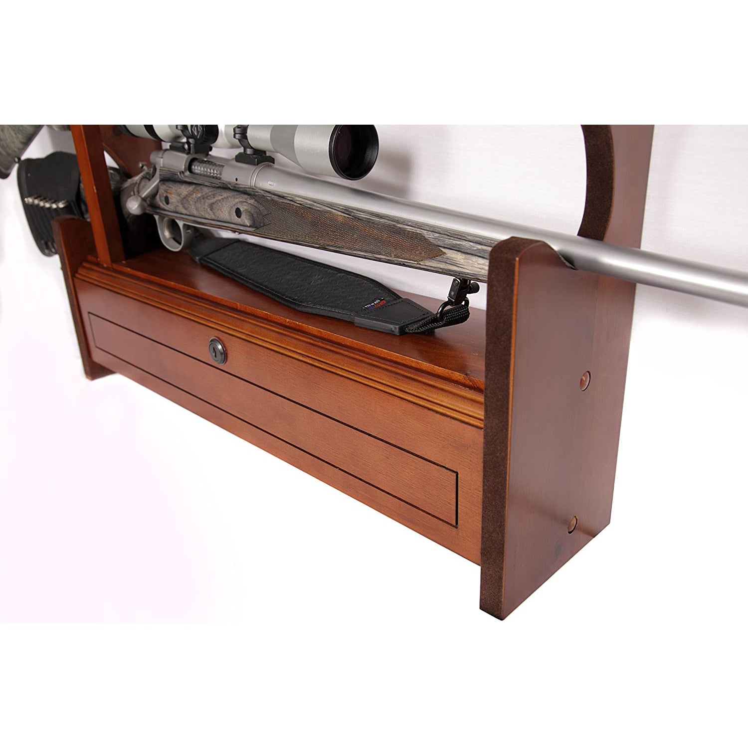 American Furniture Classics Wood Wall Mount 4 Rifle Gun Rack, Medium Brown(Used)
