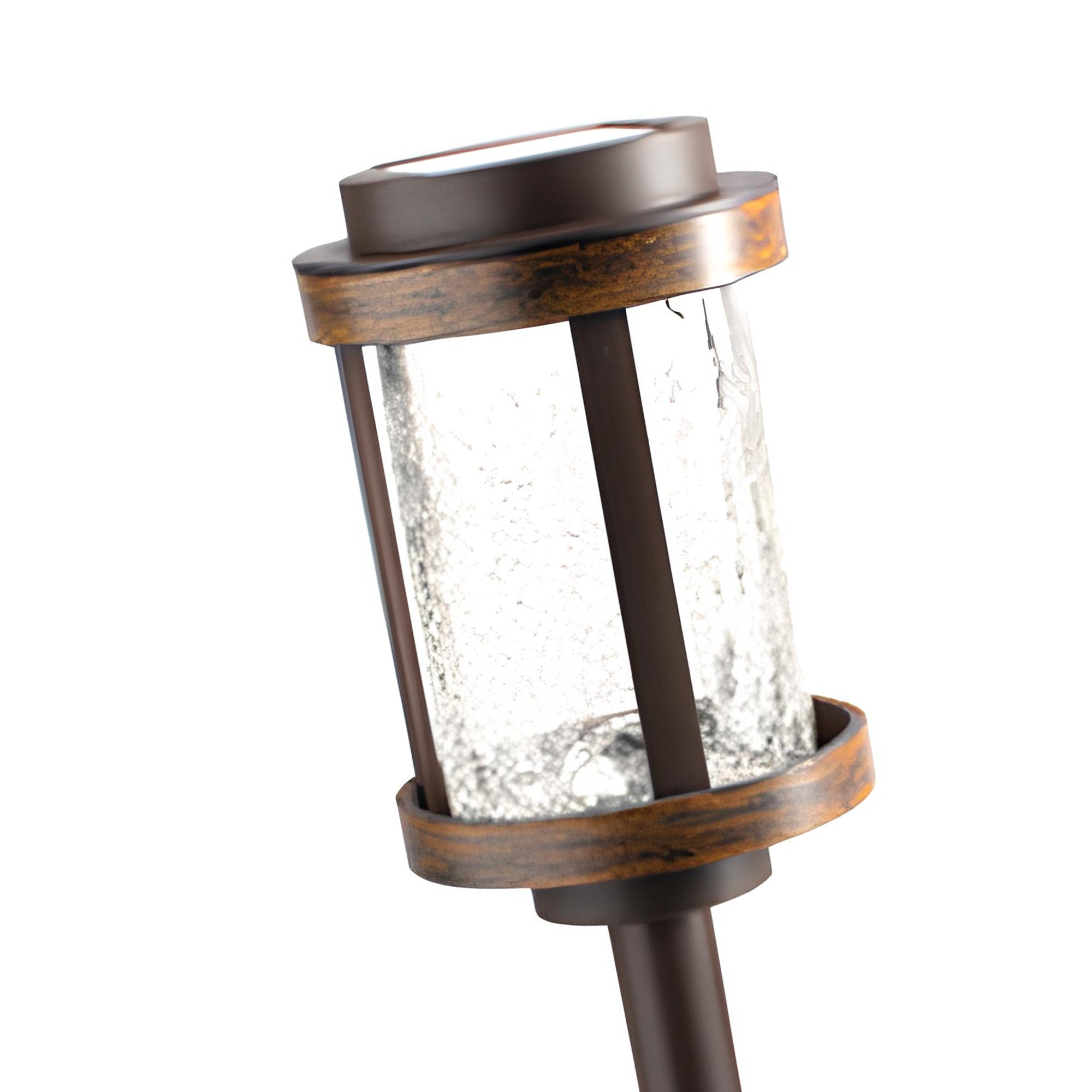 Fusion Solar Stake Crackle Glass Light, Bronze with Woodgrain Finish, 4 Pack - VMInnovations
