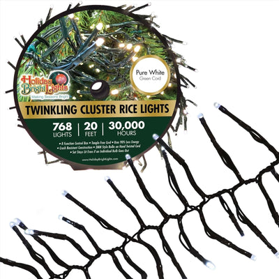 Holiday Bright Lights 20' Twinkling Cluster Indoor/Outdoor Lights, Pure White