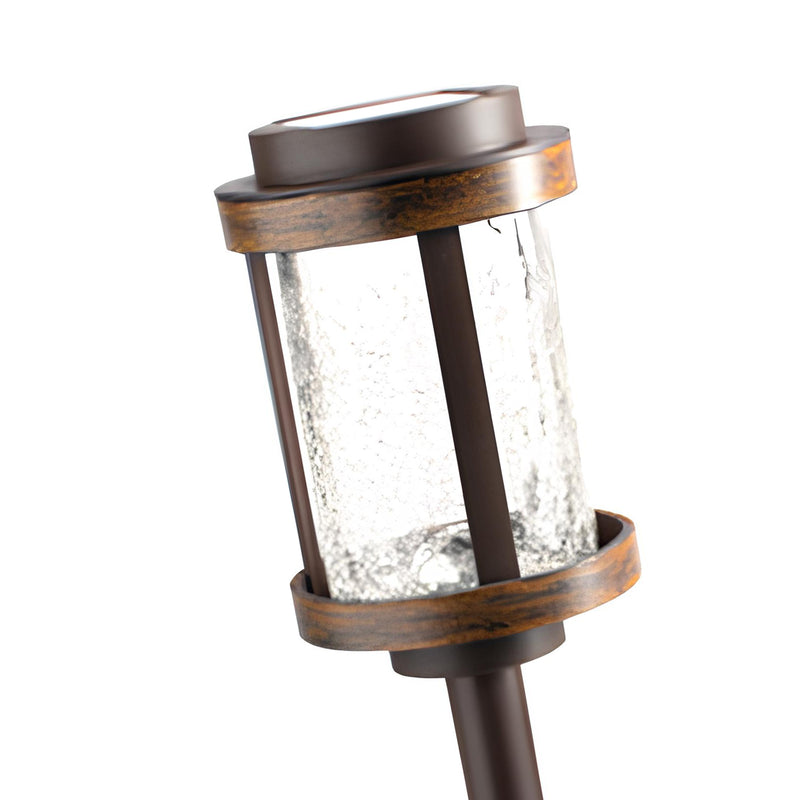 Fusion Solar Stake Light with Crackle Glass Lens, Bronze/Woodgrain (4 Pack)