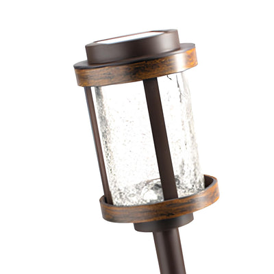 Fusion Solar Stake Light w/Crackle Glass Lens, Bronze/Woodgrain (4pk) (Open Box)