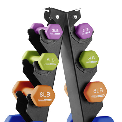 HolaHatha 146 lb Neoprene Dumbbell Full Body Weight Set with Storage Rack (Used)