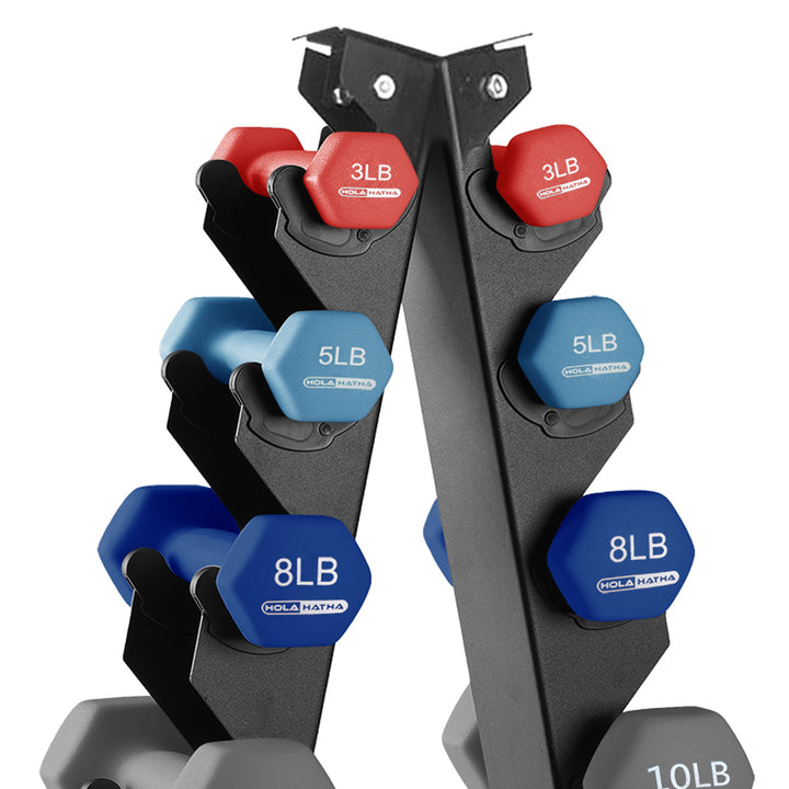 HolaHatha 146 Pound Neoprene Dumbbell Full Body Weight Set with Storage Rack