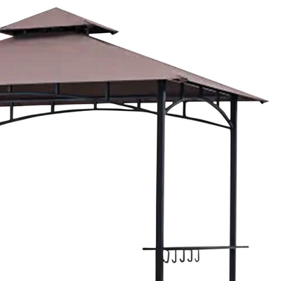 Four Seasons Courtyard Grill Gazebo w/ LED Lights and Powder Coated Frame, Brown