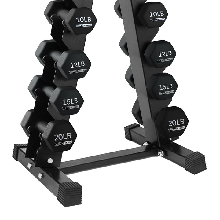 HolaHatha 146 Pound Neoprene Dumbbell Full Body Weight Set with Storage Rack