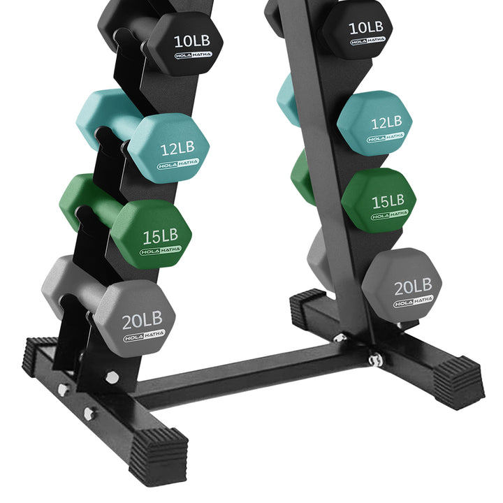 HolaHatha 146 Pound Neoprene Dumbbell Full Body Weight Set with Storage Rack