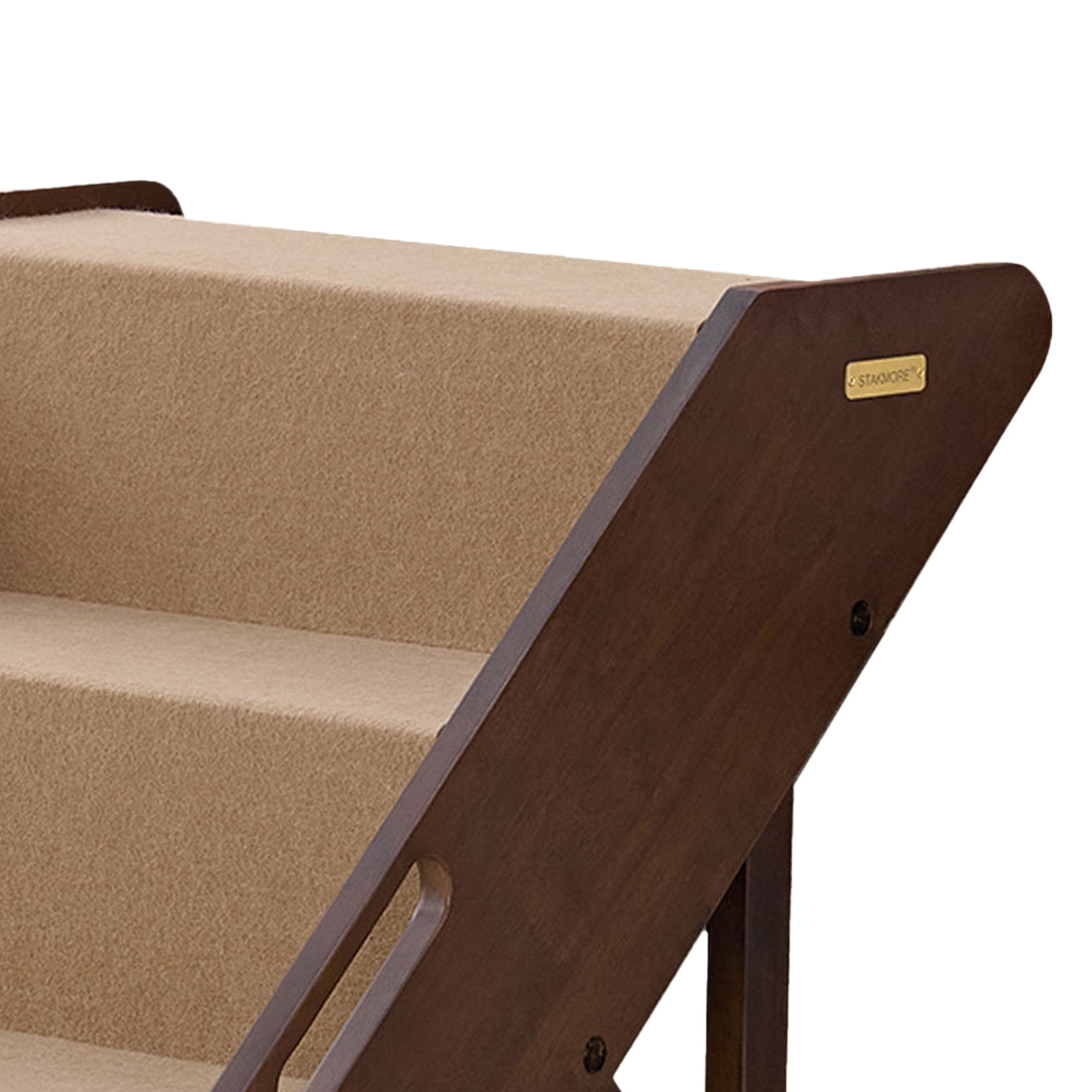 MECO Foldable Pet Steps w/Hardwood Construction, Espresso w/Brown Felt (Used)