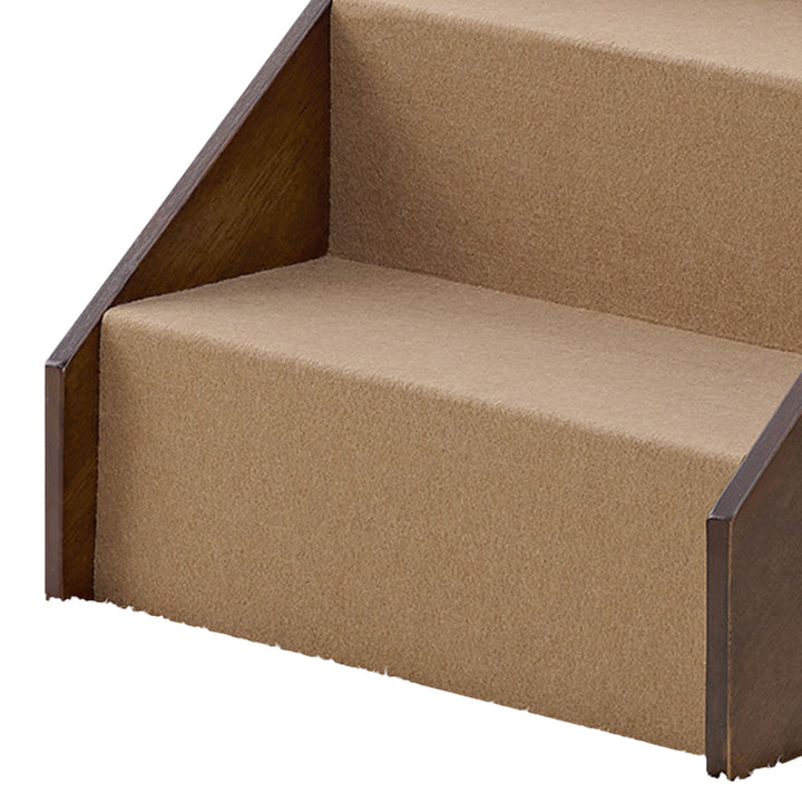 MECO Foldable Pet Steps w/Hardwood Construction, Espresso w/Brown Felt (Used)