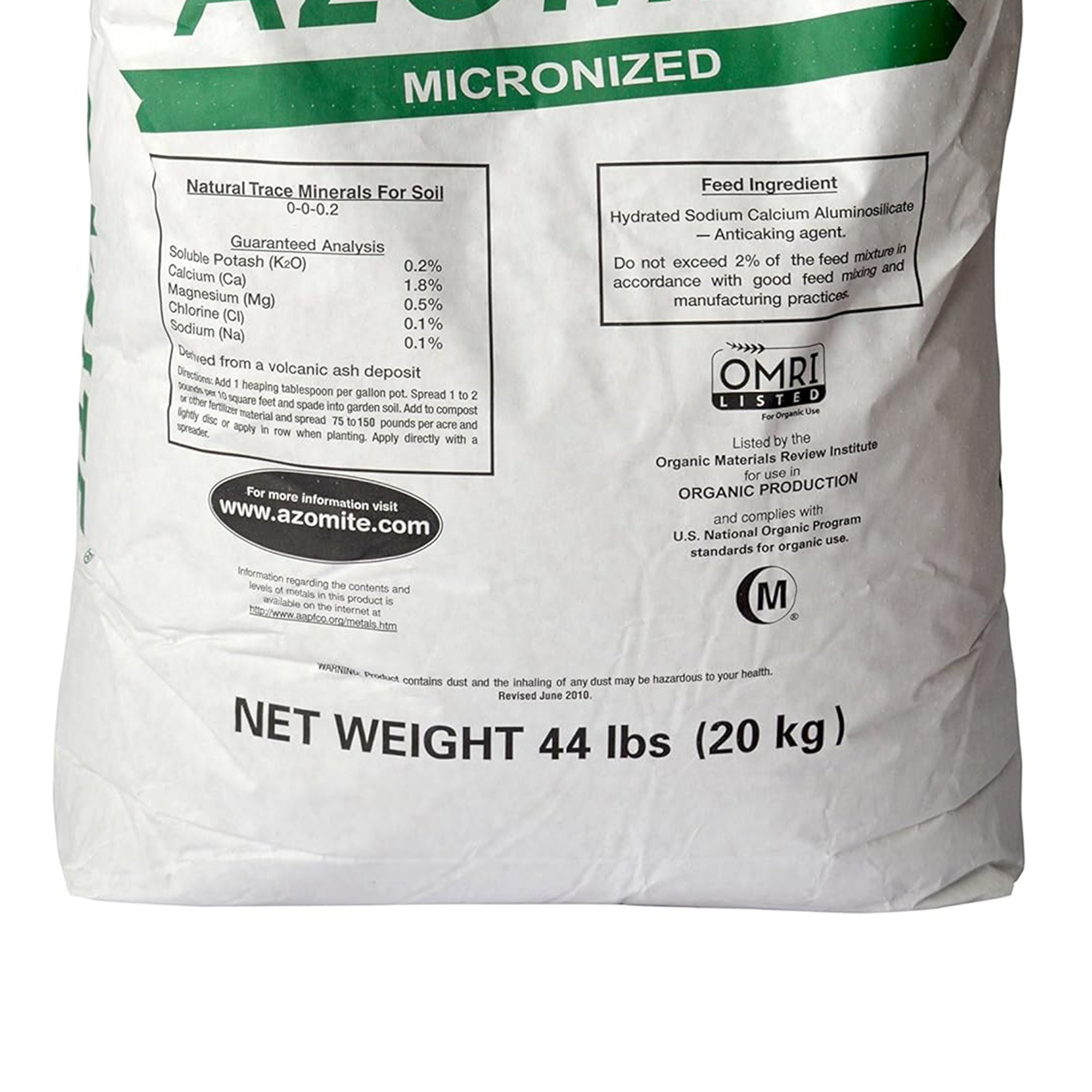 Azomite 44 lbs Micronized Organic Trace Mineral Soil Additive Fertilizer Powder