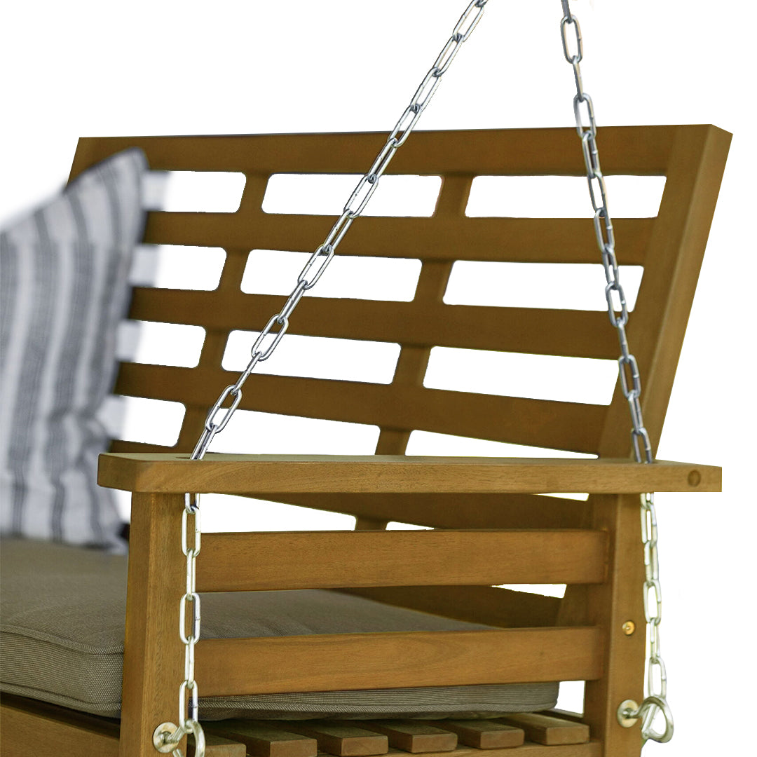 Jack Post Corp 4ft Cushioned Hardwood Swing with Chains, Brown (Open Box) - VMInnovations