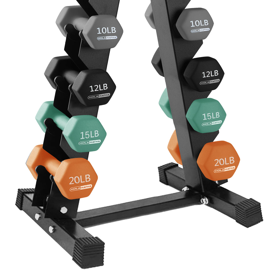 HolaHatha 146 Pound Neoprene Dumbbell Full Body Weight Set with Storage Rack