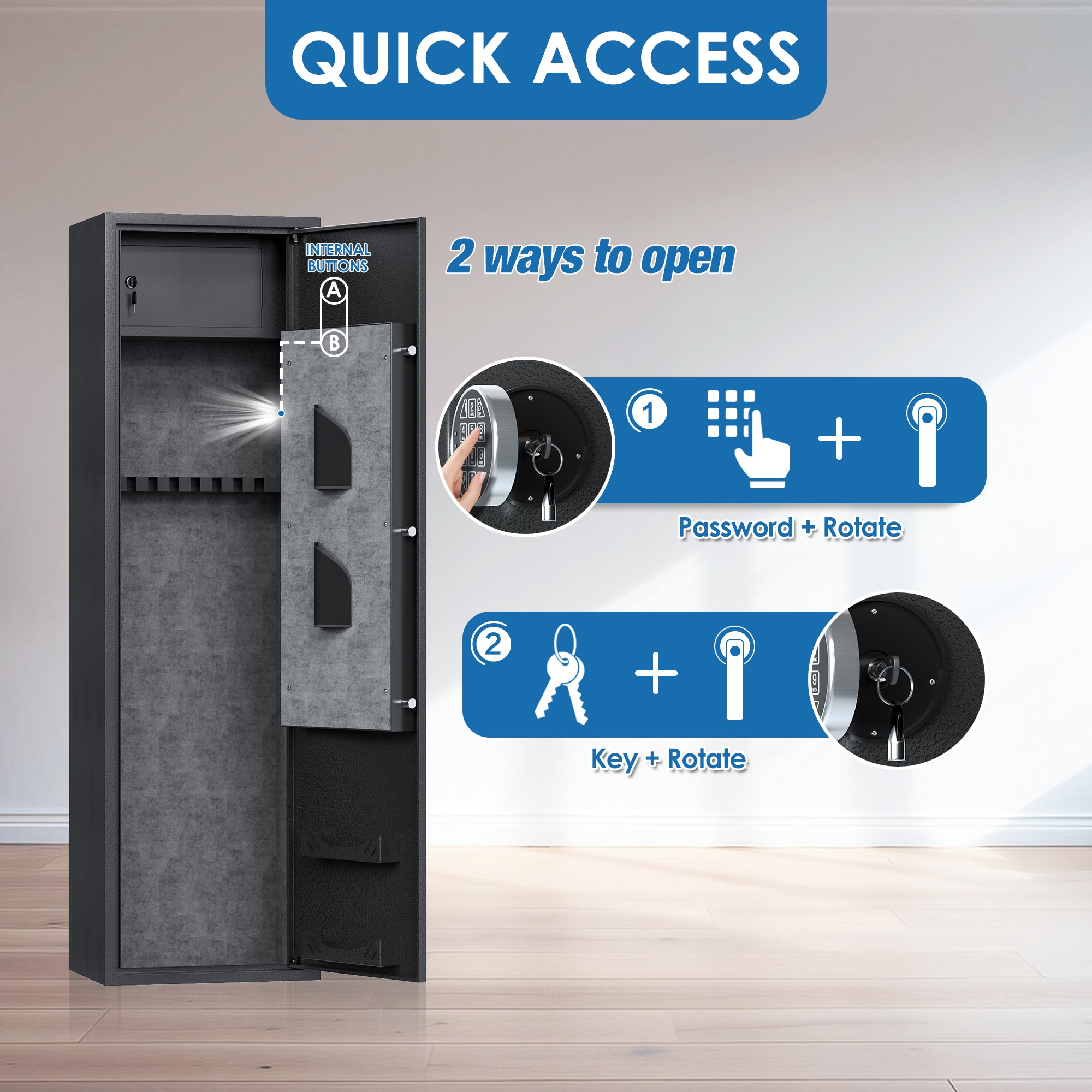 AOBABO 8-Rifle Gun Safe w/Keypad Lock, Gun Cabinet (Open Box) - VMInnovations