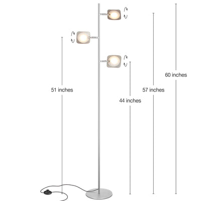 Brightech Tree LED Spotlight Bright 3 Light Floor Lamp Pole, Silver (Open Box)