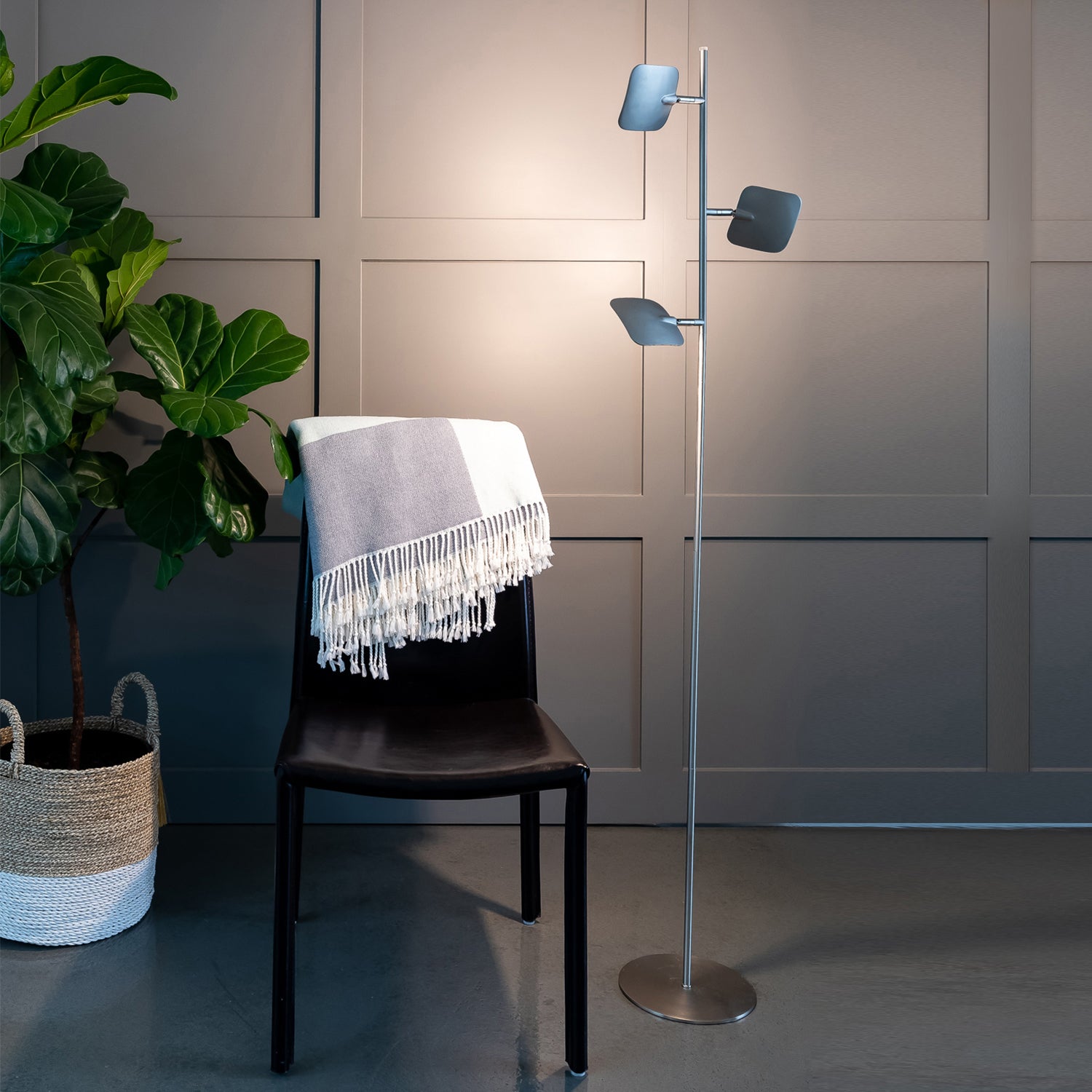 Brightech Tree LED Spotlight Bright 3 Light Floor Lamp Pole, Silver (Open Box)