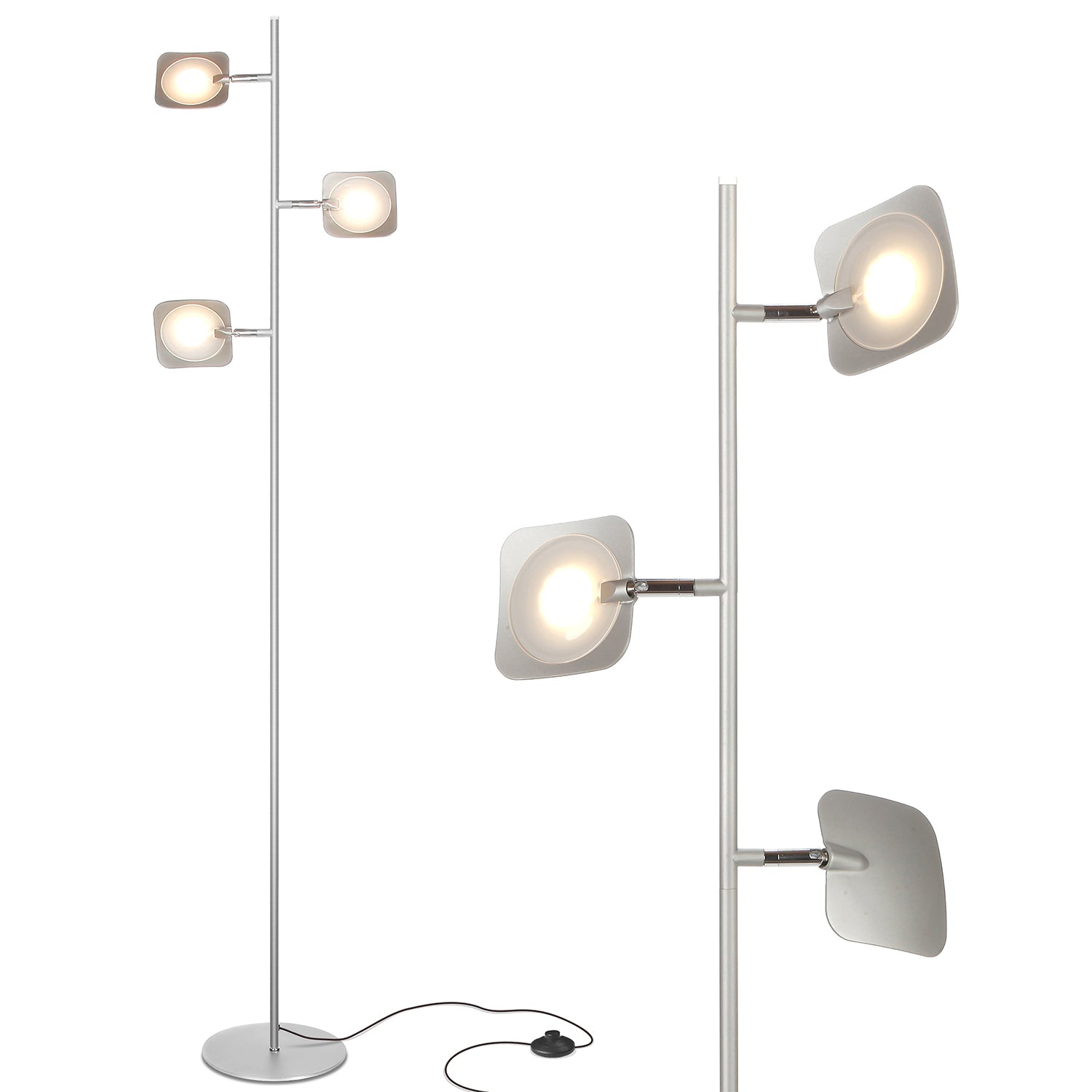 Brightech Tree LED Spotlight Bright 3 Light Floor Lamp Pole, Silver (Open Box)