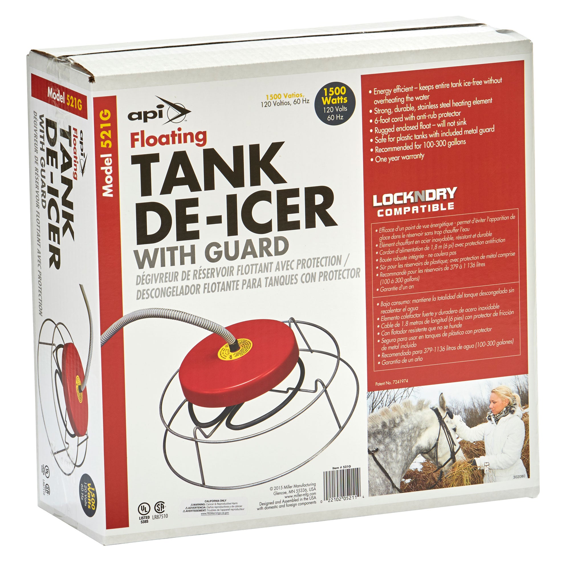 API 521G 1500 Watt Livestock Water Tank Floating Deicer Heater (Open Box) - VMInnovations