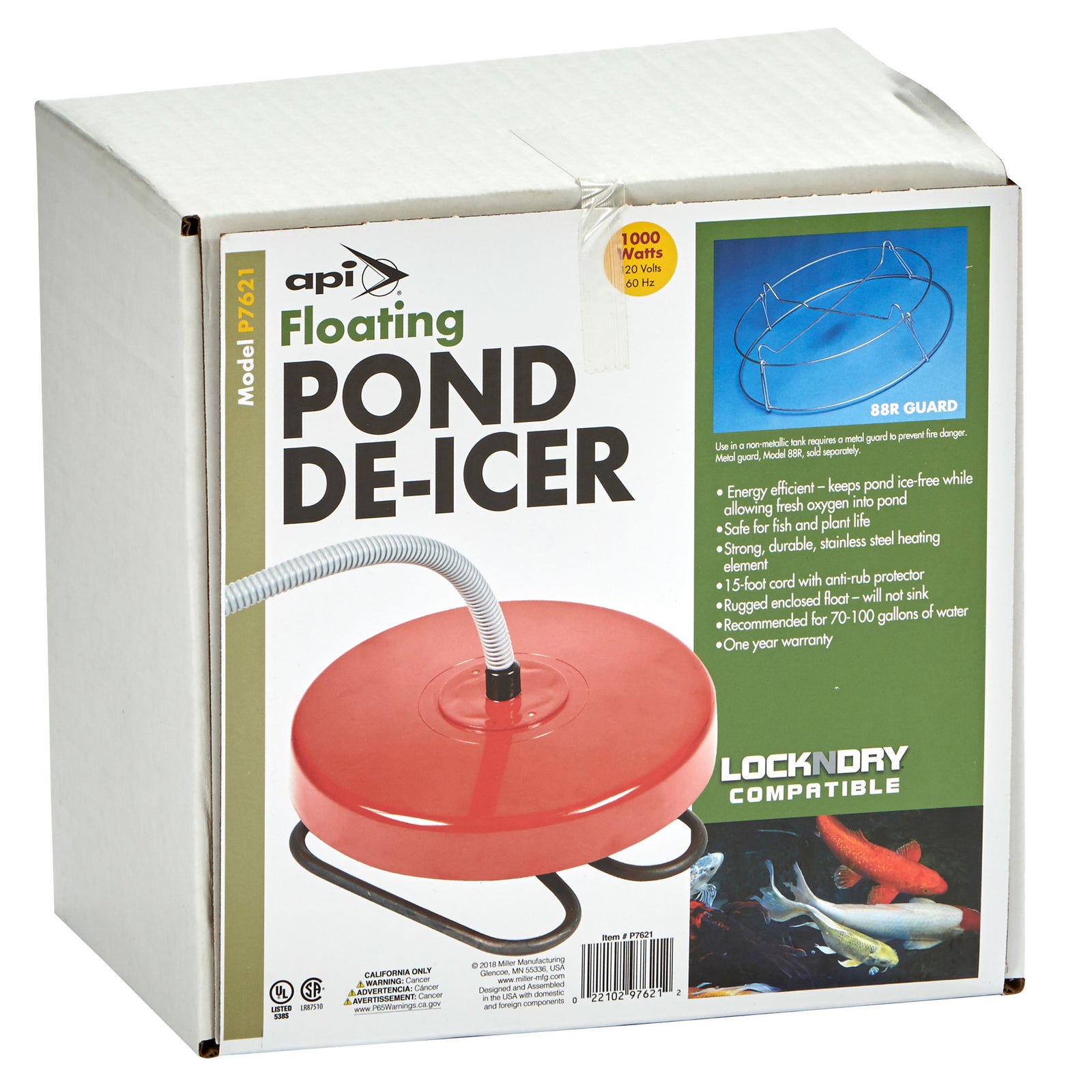 API P7621 1000 Watt Thermostatic Winter Floating Pond Water Deicer Heater - VMInnovations