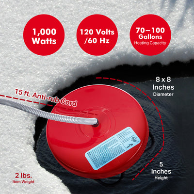 API 1000 Watt Thermostatic Winter Floating Stock Tank Deicer and Heater, Red - VMInnovations