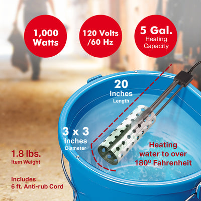 API 1000W Thermostatic Pail/Bucket Water Heater w/ Wire Guard, Silver (Open Box) - VMInnovations