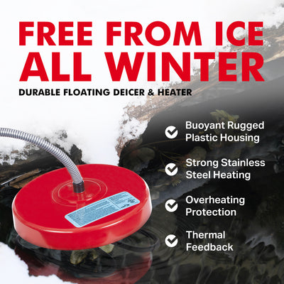 API 1000 Watt Thermostatic Winter Floating Stock Tank Deicer and Heater, Red - VMInnovations