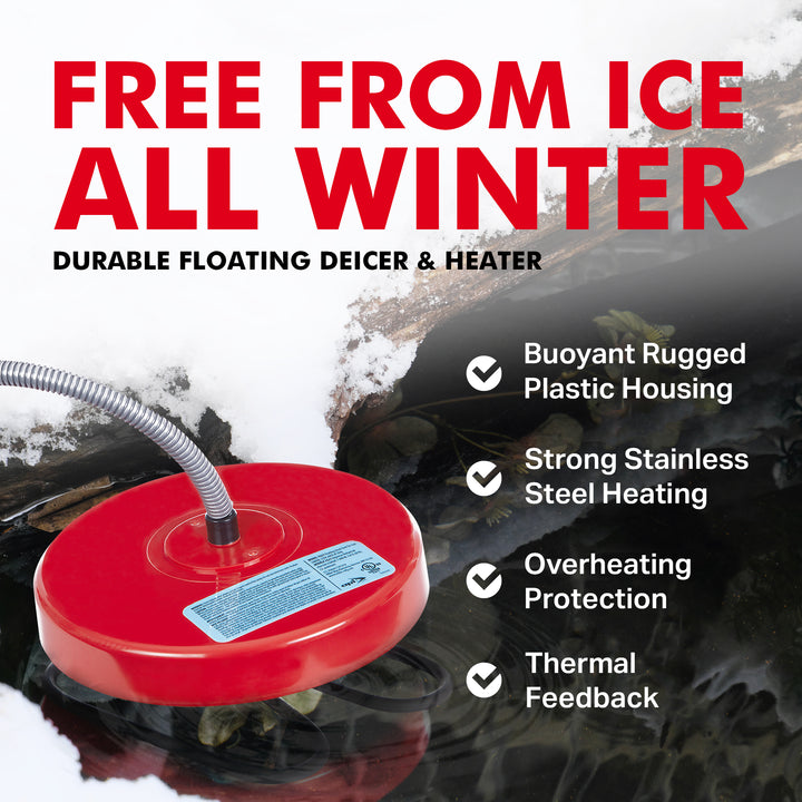 API 1000 Watt Thermostatic Floating Stock Tank Deicer & Heater, Red (Open Box) - VMInnovations