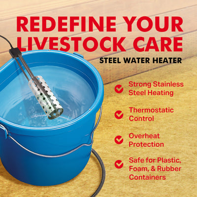 API 1000W Thermostatic Pail/Bucket Water Heater w/ Wire Guard, Silver (Open Box) - VMInnovations