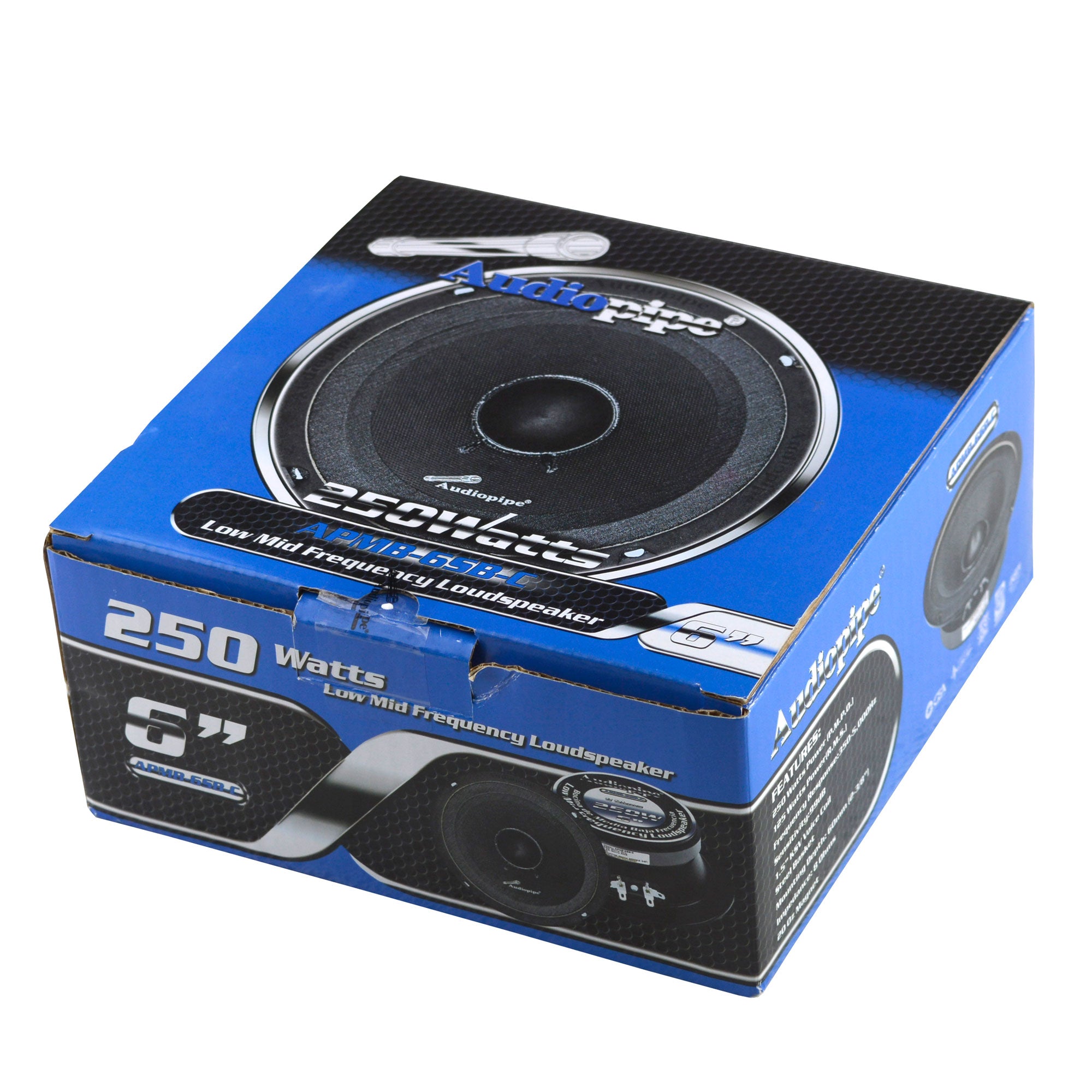 Audiopipe APMB-6SB 6 Inch 250 Watt MAX, 8 Ohm Low/Mid Car Stereo Loudspeaker