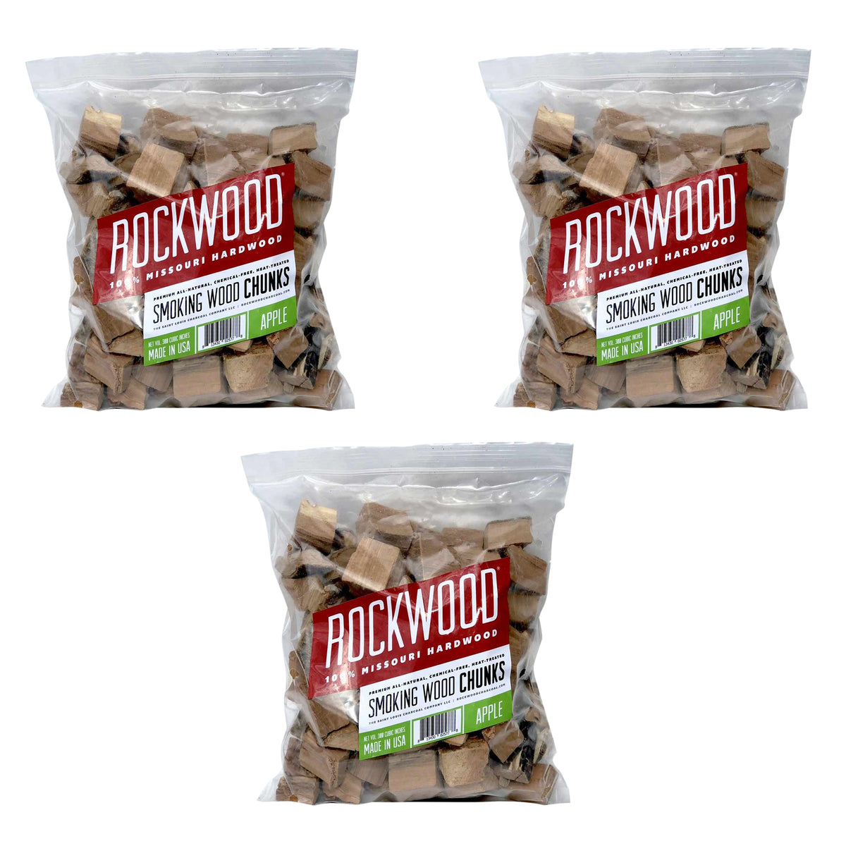 Rockwood Missouri 3-5lb Hardwood Low & Slow Smoking Wood Chunks, Apple (3 Pack)