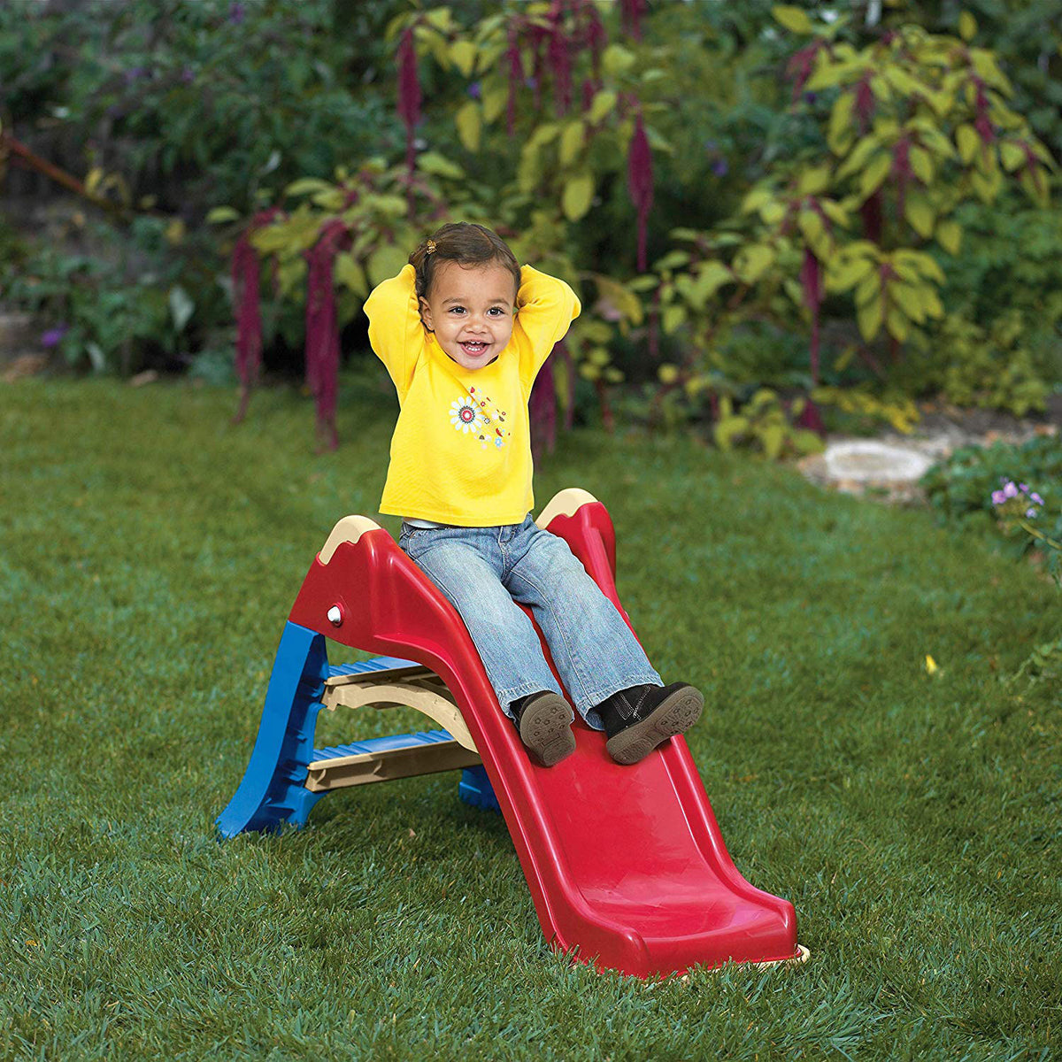 American Plastic Toys Indoor & Outdoor Folding Baby Toddler Slide, Red(Open Box)