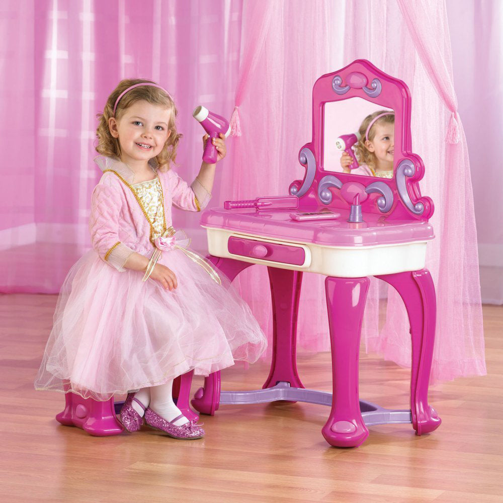 American Plastic Toys Kids Very Own Pink Deluxe Vanity Playset with Mirror - VMInnovations