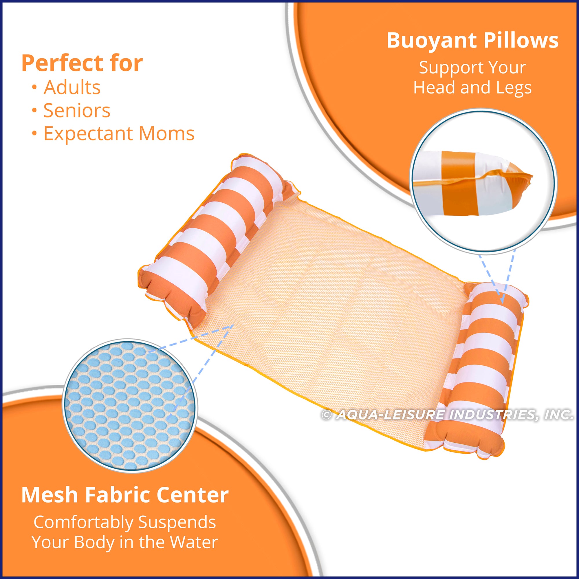 AquaLeisure 4-in-1 Monterey Hammock Swimming Pool Float, Orange & Blue (2 Pack)