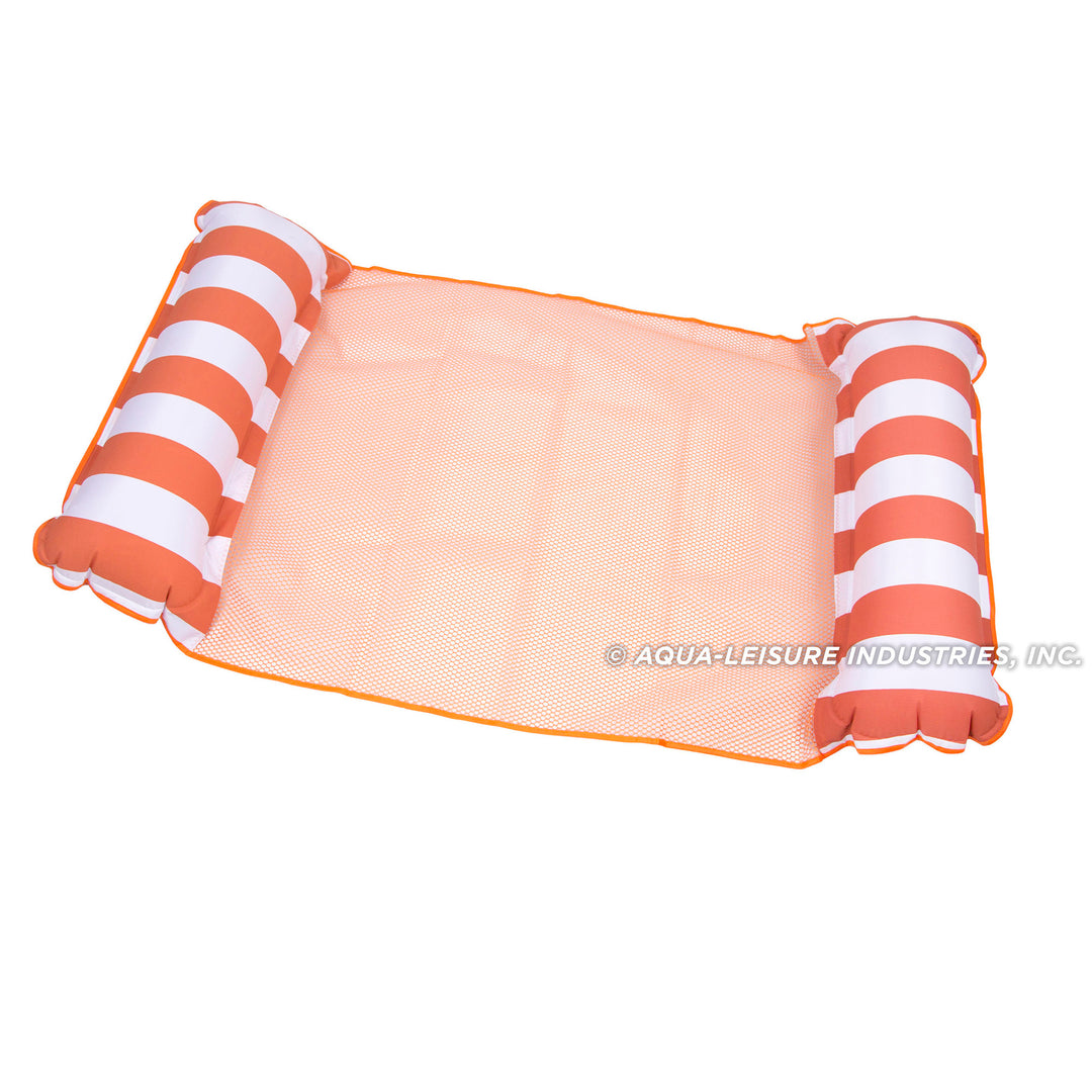 AquaLeisure 4-in-1 Hammock Swimming Pool Float, Orange/White Stripe (Used)