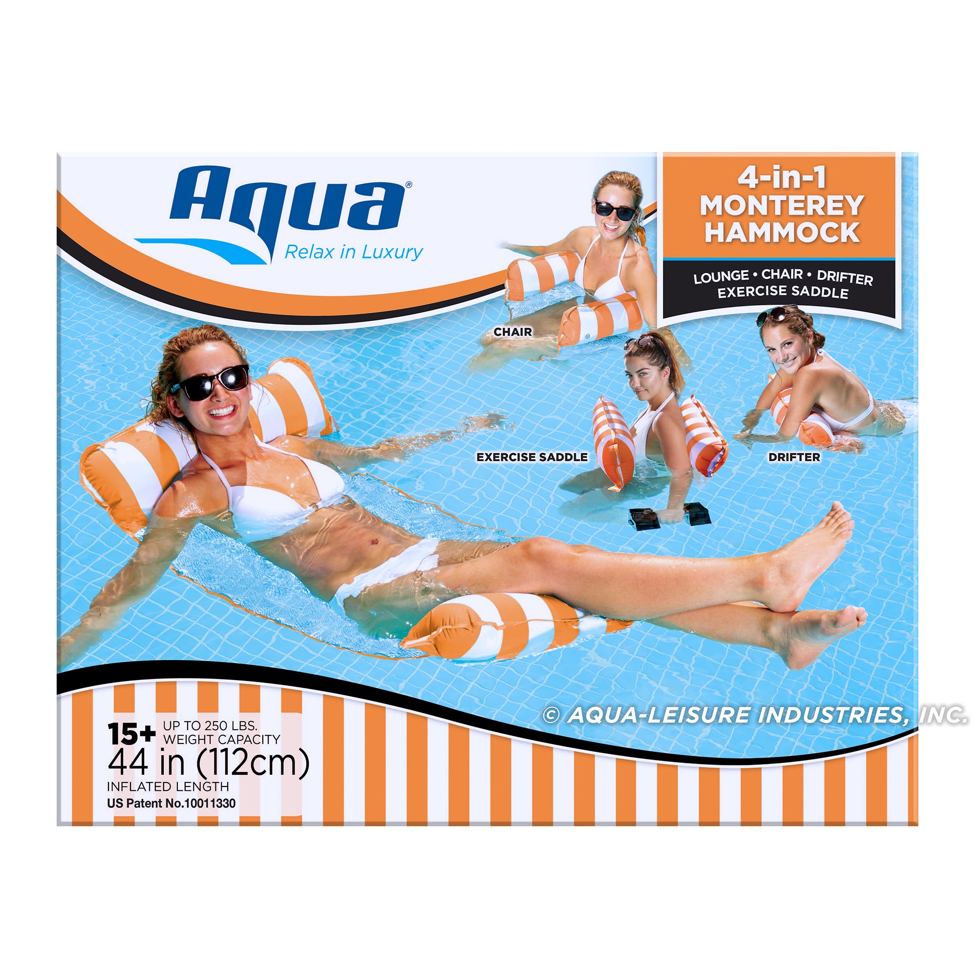 Aqua Monterey 4-in-1 Pool Hammock Floating Lounger Set, 1 Lime Green & 1 Orange