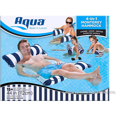 Aqua Leisure 4 in 1 Inflatable Monterey Hammock Pool Float Chair, Navy (2 Pack)