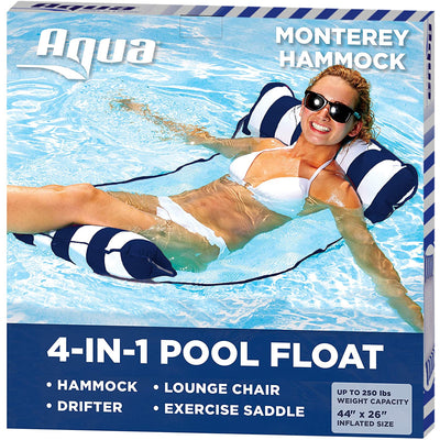 Aqua Leisure 4 in 1 Inflatable Monterey Hammock Pool Float Chair, Navy Striped