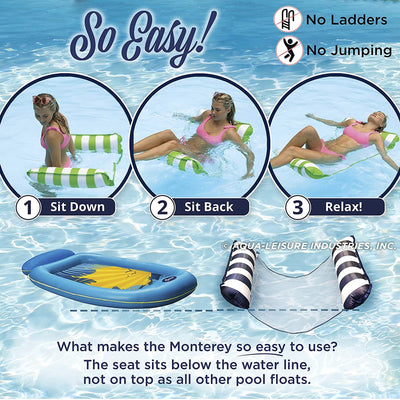 Aqua Leisure 4 in 1 Inflatable Hammock Pool Float Chair, Navy Striped (Open Box)