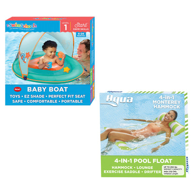 Aqua Leisure 4-in-1 Pool Floating Lounger, Lime & SwimSchool Baby Boat Float