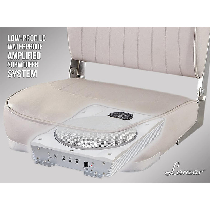 Lanzar AQTB8 1000 Watt Slim Waterproof Amplified Marine Subwoofer System, White