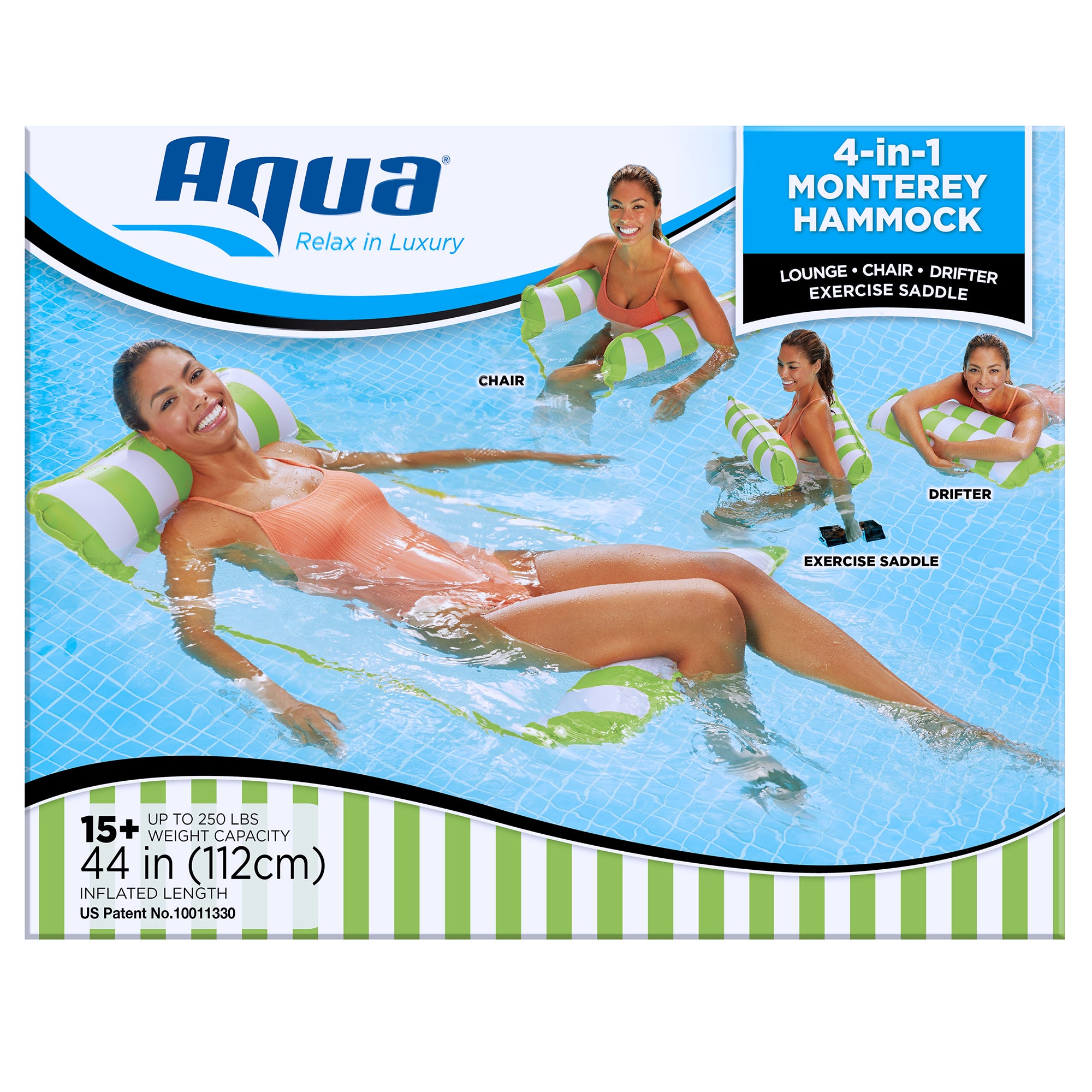 Aqua Monterey Water Inflatable 4-in-1 Pool Hammock Lounger, Lime Green (2 Pack) - VMInnovations