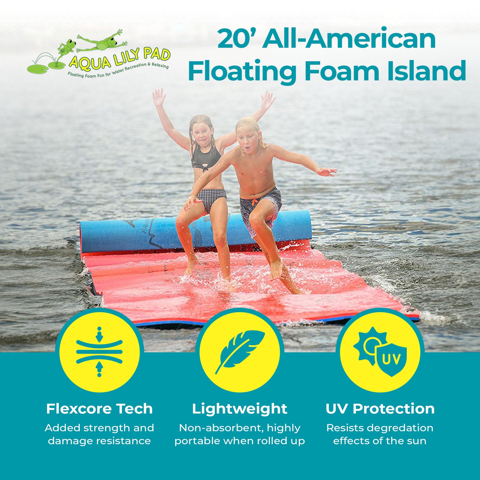 Aqua Lily Pad 20' All American 2 Layer Water Playground Floating Foam Island - VMInnovations