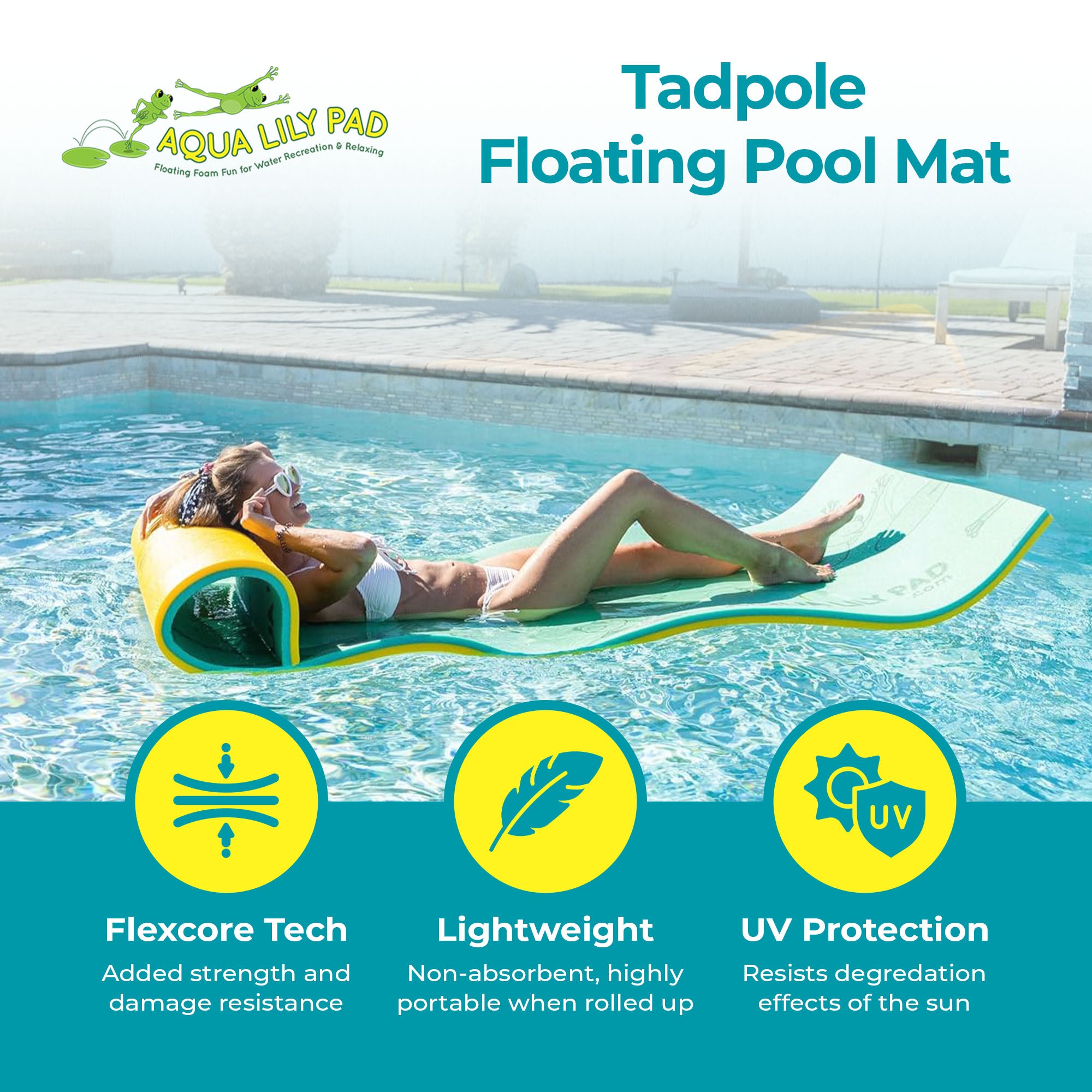 Aqua Lily Pad Tadpole Single Adult Floating Pool Mat, Green/Yellow (For Parts)