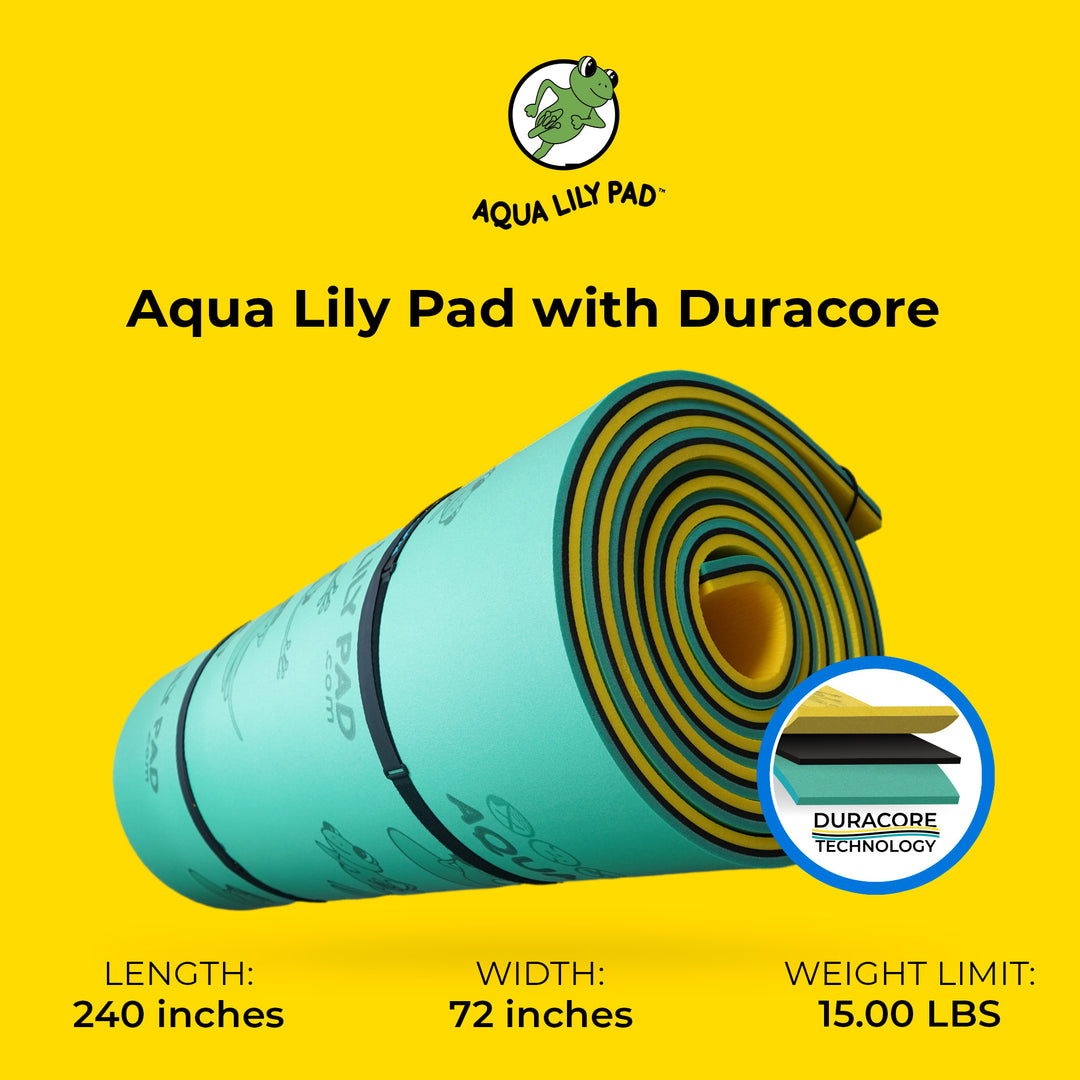 Aqua Lily Pad Floating Mat w/ Duracore, Foam Lake Float, 6’ x 20’, Yellow/Green