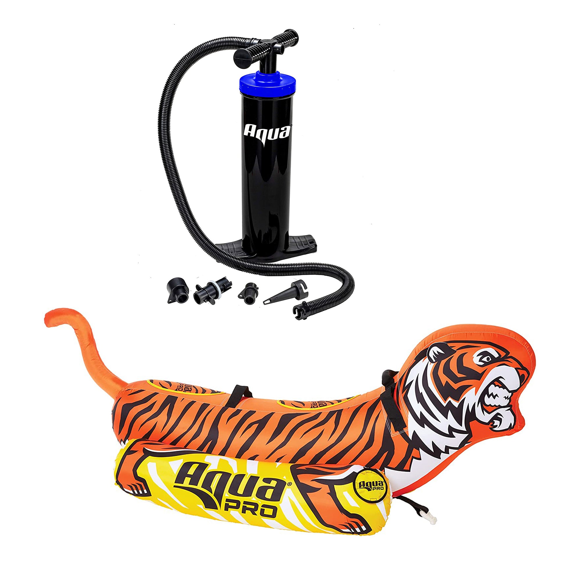 AquaPro 96 Inch Nylon Tiger Water Towable 2 Person Rider, Orange with Hand Pump